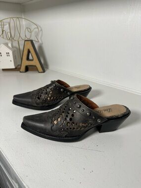 Dan Post Womens 7 Black Leather Studded Mule Western Clog Booties Inlay